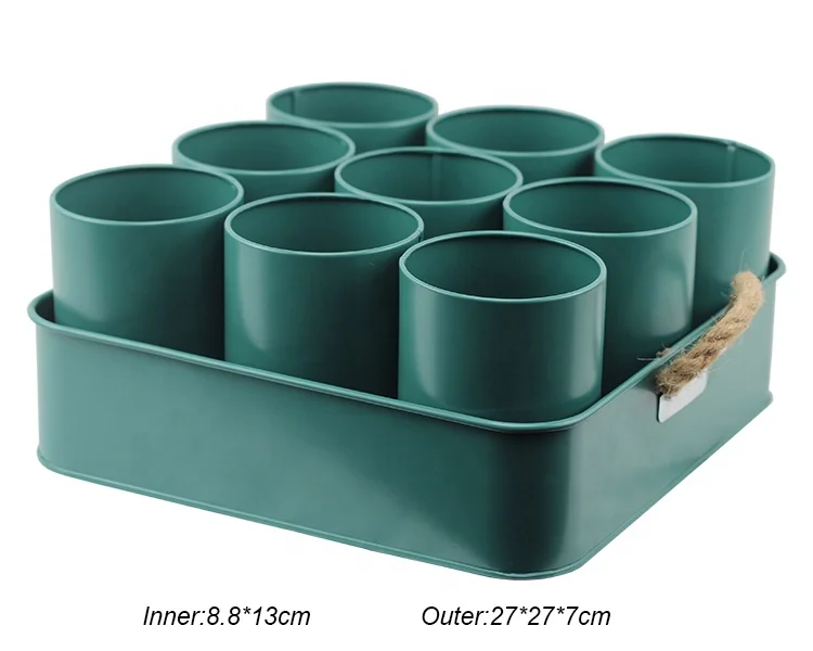 BX Galvanized Tin Metal Herb Pot Planter Flower Pot Plant Set of 10 in Tray