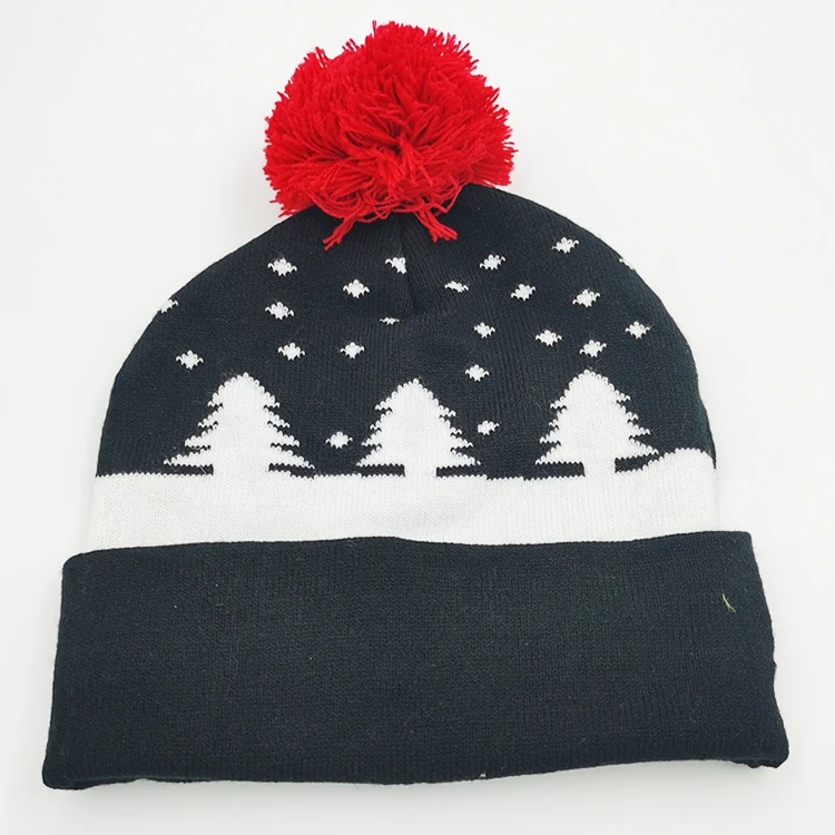 Wholesale funny novelty Christmas hat with pompom Custom hat Santa Claus pattern