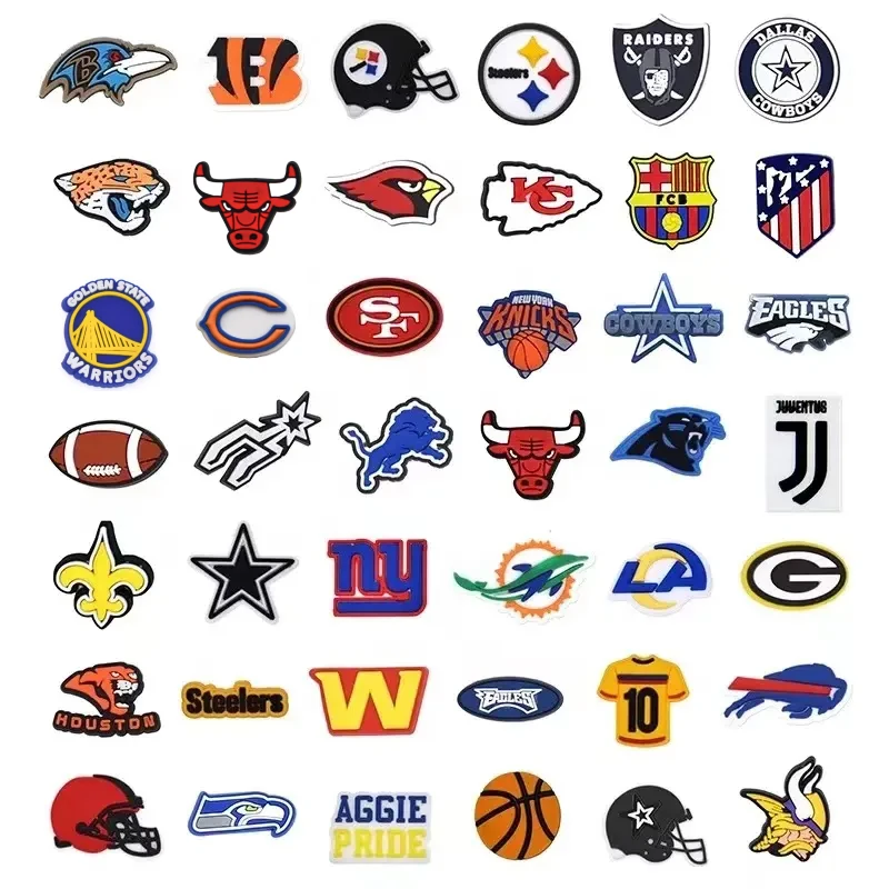 New Arrival Wholesale anime soccer croc charms sport team NFL croc shoe charms fit for bracelets