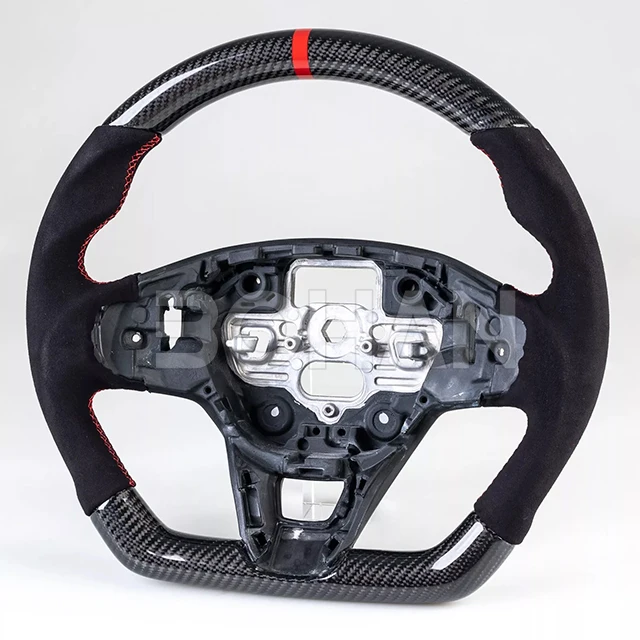 Carbon Fiber Flat Bottom Suede Red Steering Wheel For Ford Focus Kuga 2020-2023