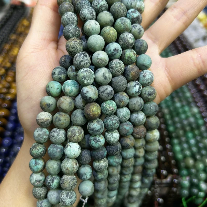 Gorgeous Matte Frosted African Turquoise for Jewelry Making African Turquoise Round Loose Gemstone Beads
