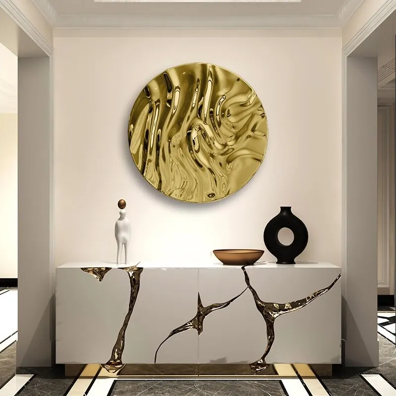 Model room metal living room dining room sofa background wall stainless steel wall decoration creative wall hanging pieces