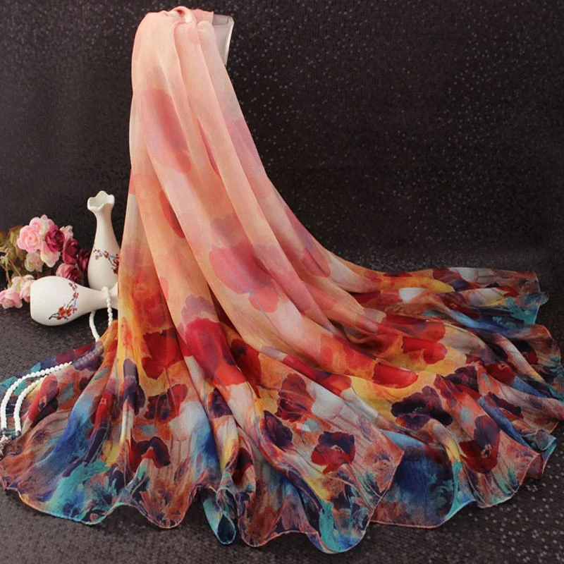 Professional Manufacturer hot sale floral custom print scarf woman silk chiffon scarf