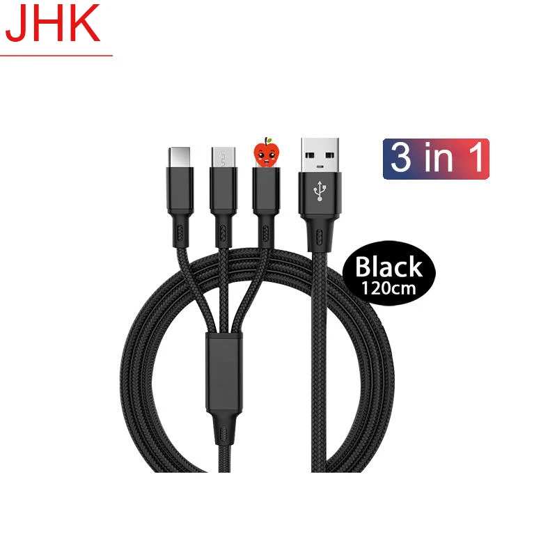 3IN1 USB Charger Cable Micro Type C 8-Pin For iPhone 13 12 Pro X XR Max Samsung A71 A30S A50S Xiaomi Huawei P40 3A Fast Charging