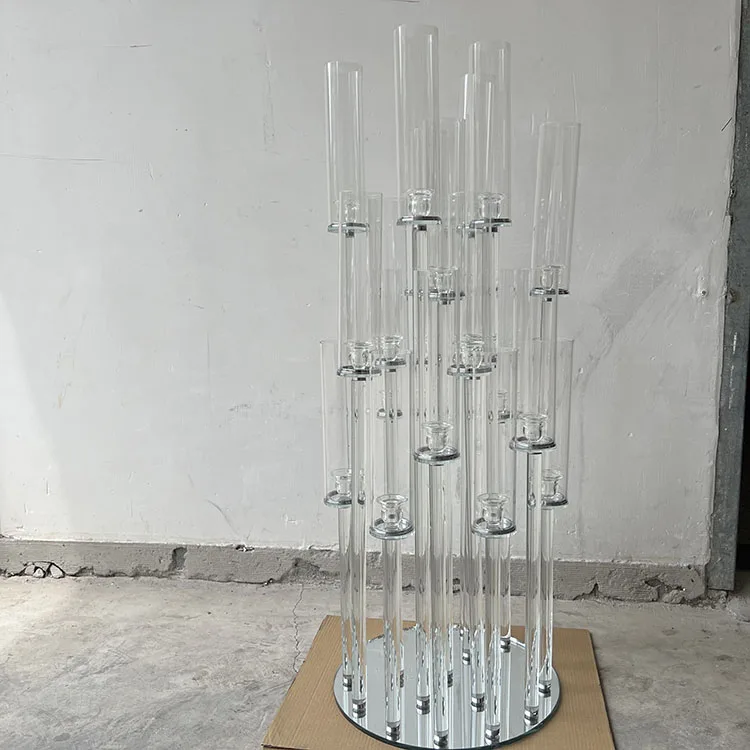 MH-TZ0571 20 Arms glass vase tube candle holder Tall Crystal Candelabra For Wedding Home Decoration candelabra