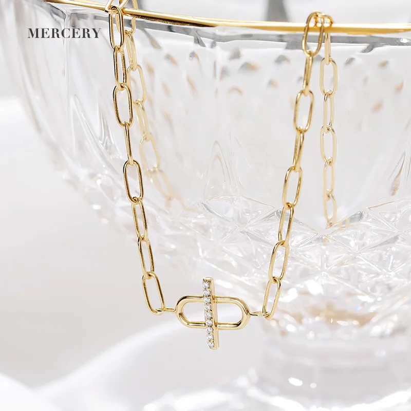 14K позолоченные цветной камень ожерелье леди Jewely звено цепи 925 Серебряное колье Скрепка из 14-каратного золота с Кулоны нержавеющей