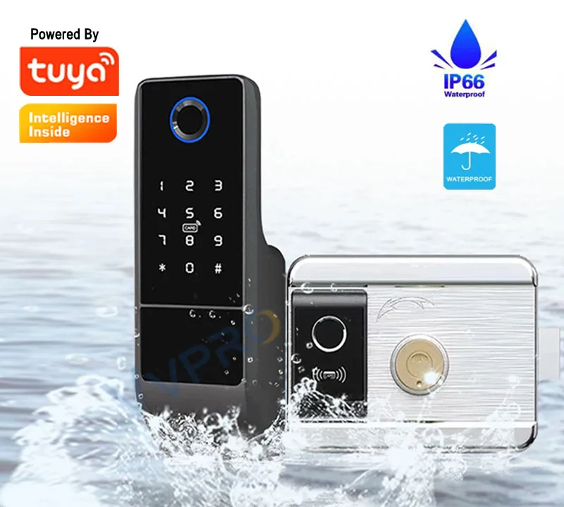 WiFi Tuya Smart Life App Electric Digital Fingerprint Rim Door Lock For Outdoor Gate Entrance Door
