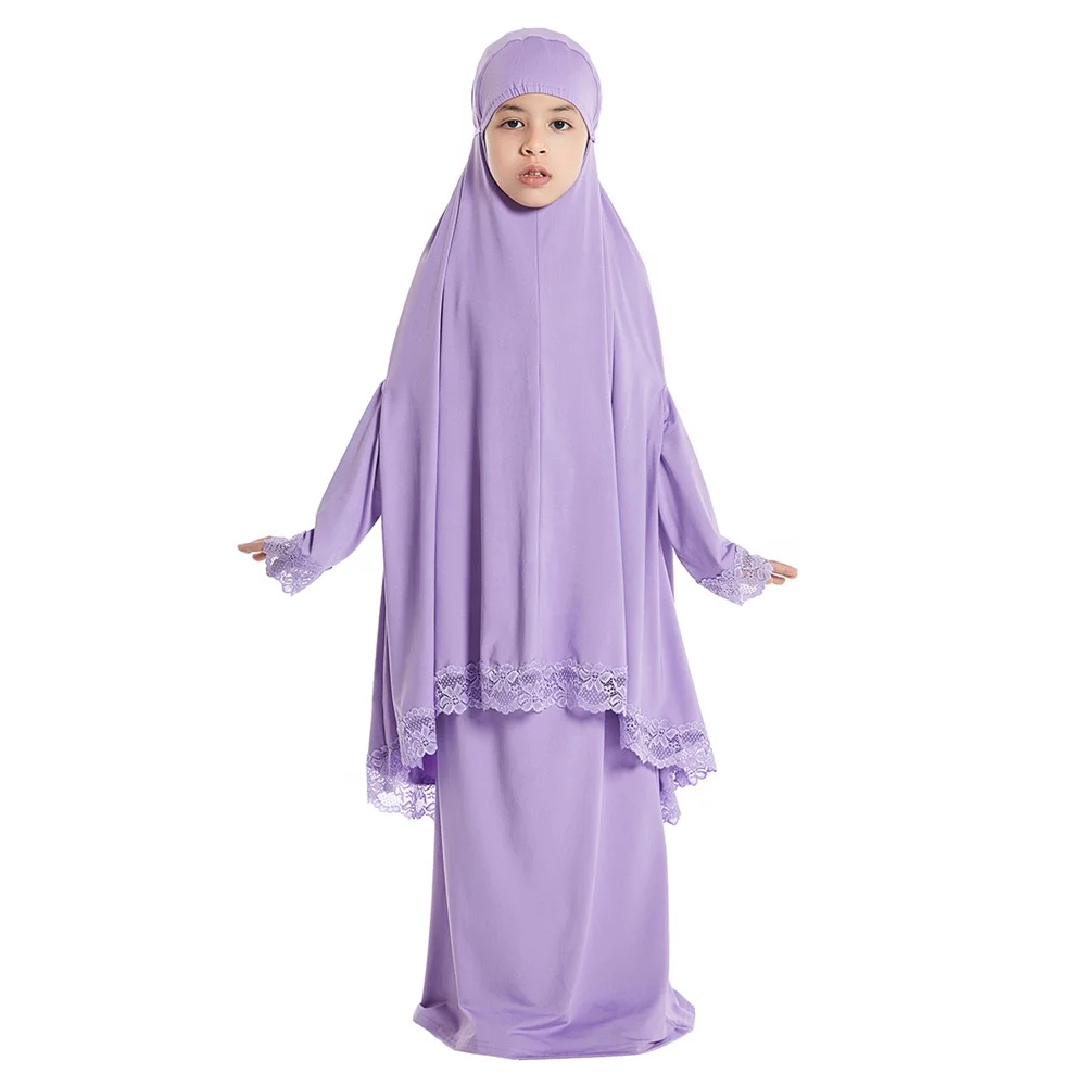 CD0022 Modest Muslim Baby Kids Prayer Set 2 Pieces Children Clothes Sets Hijab Skirt Suit