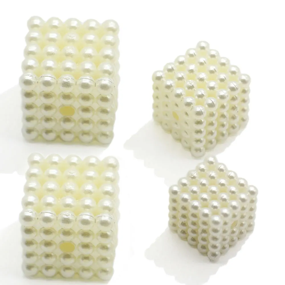 12mm 14mm 18mm Cube ABS Beige Plastic Cube Shaped Bead Pearl Beads With Hole For DIY Craft Making