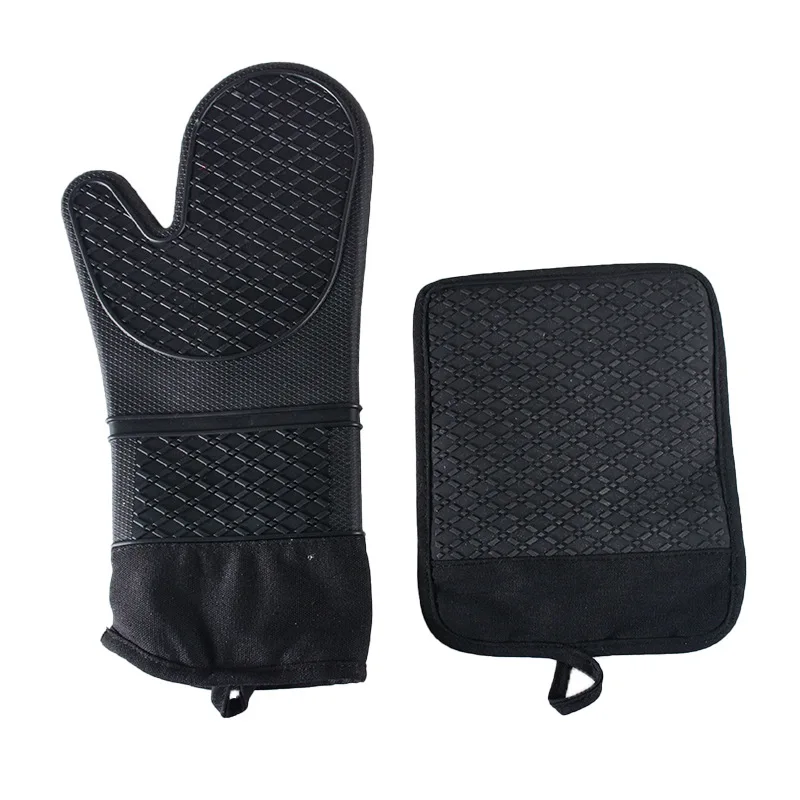 Customized Long Cotton Gloves Silicone Thickened Cotton Glove Placemats Microwave Oven Insulated Kitchen Protective Gloves