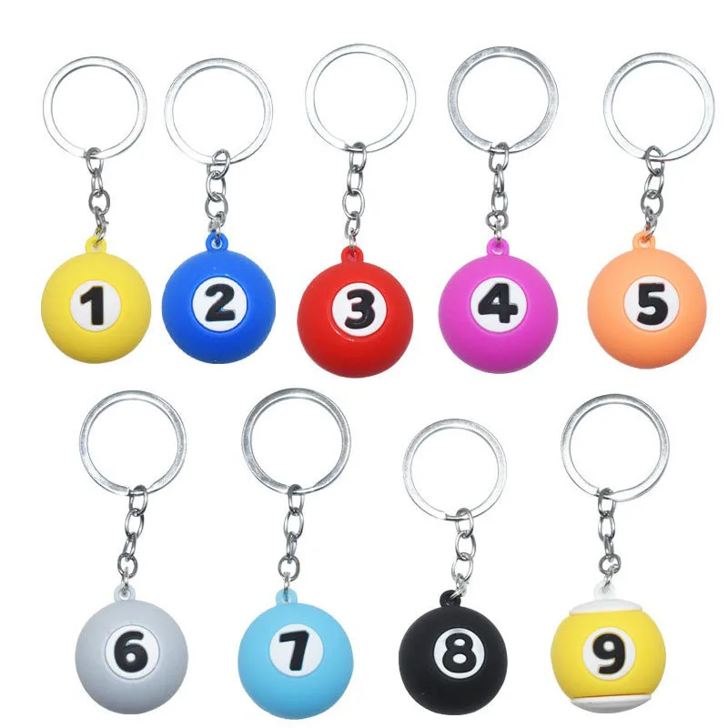 Fashion Mini Billiard Ball Keychain Keyring 1-9 9pcs Balls Soft Billiards Keychains For Souvenir Pendant Charm Gift Decoration