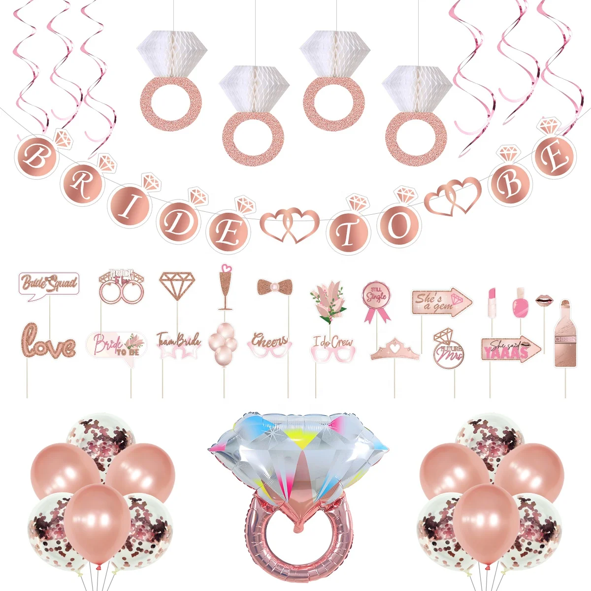Stone Bachelor Party Supplies Set,Including Bride To Be Banner Photo Props Diamond Ring Balloon For Party Decoration