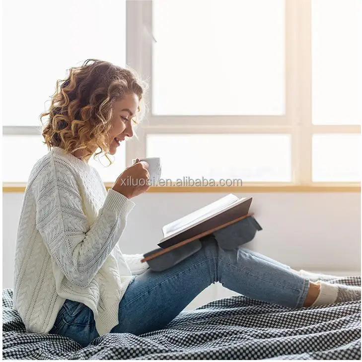 Natural Bamboo Laptop Stand with Adjustable Height Cushion High-Density Foam Portable Lap Desk Multi-functional Laptop Table