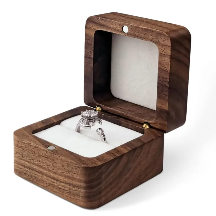 Personalized Wooden Ring Box Mini Engagement Ring Holder Box With Single Slot