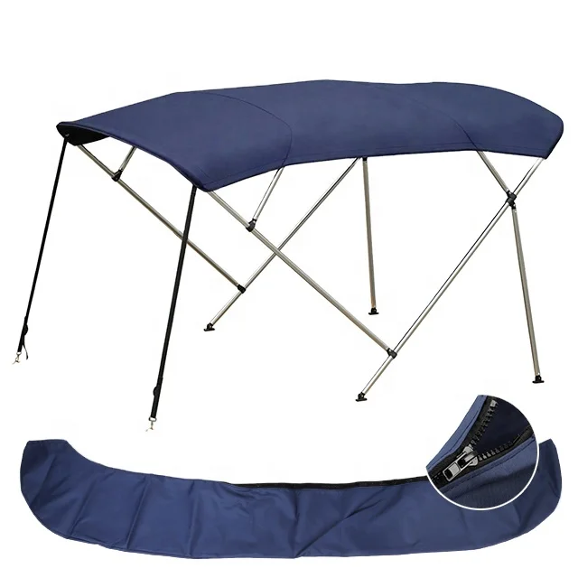 4 Bow Navy  600D Polyester Aluminum Boat Tent Top Cover with Rear Support Pole and Storage Boot Bimini Top for Boats