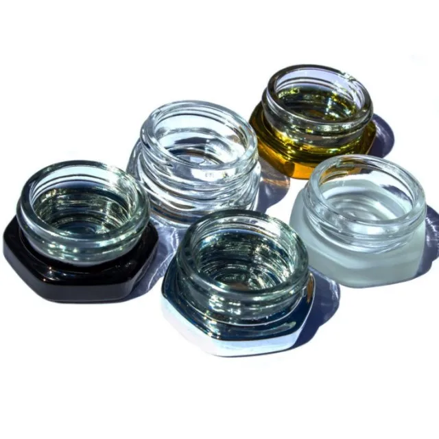 New Package 5ml 7ml 9ml Hexagon Clear Black White Concentrate Container Jar for Packaging with Childproof Lid