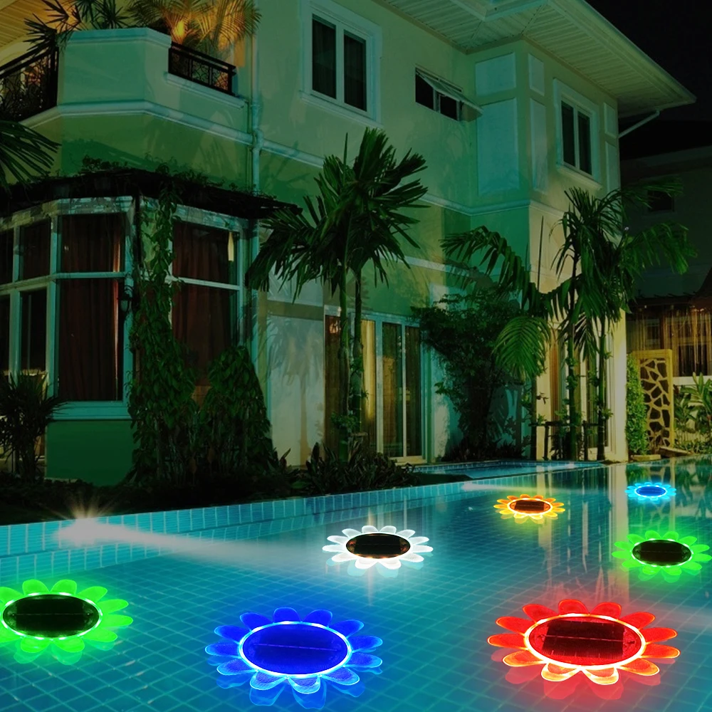  LAMHO Sunflower IP68 Waterproof Amphibious Remote Controlle RGB Floating Led Solar Swimming Pool Light Swim