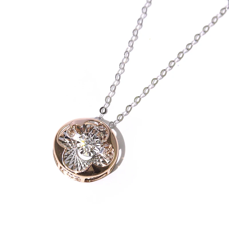 
Platinum material women Inlaid flower-shaped diamond charm round necklace jewelry 