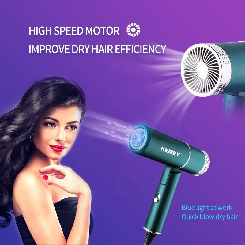 Kemei KM-9825 Hair Dryer 1000W Professional Blow Dryer Fast Drying For Hair Care T-shape Foldable Portable For Home Travel