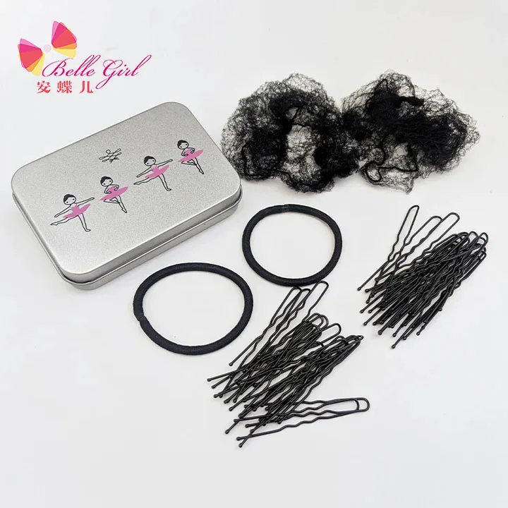 BELLEWORLD custom box packing logo hair stying set bobby pins hairgrips hair nets ballet hair accessories for girls