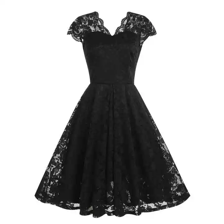 OEM Vintage Summer Maxi Dress for Women Elegant V-Neck Lace Skirt Small Cover Sleeve Beach Casual Holiday Party Wear Plus Size