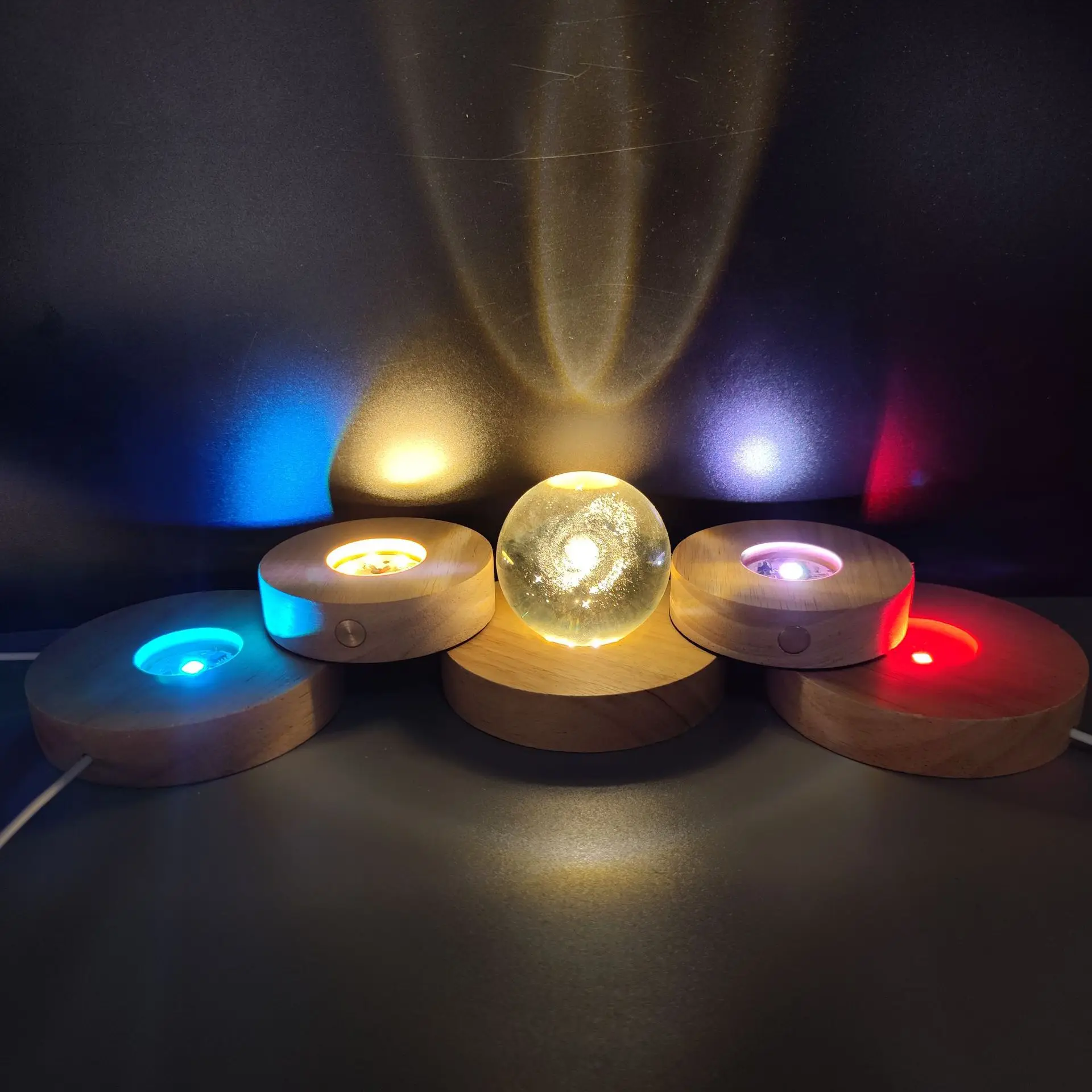 OEM USB Cable Touch switch Led Wood base Remote Control ABS Night Lamp acrylic wooden base lamp led 3d night light base