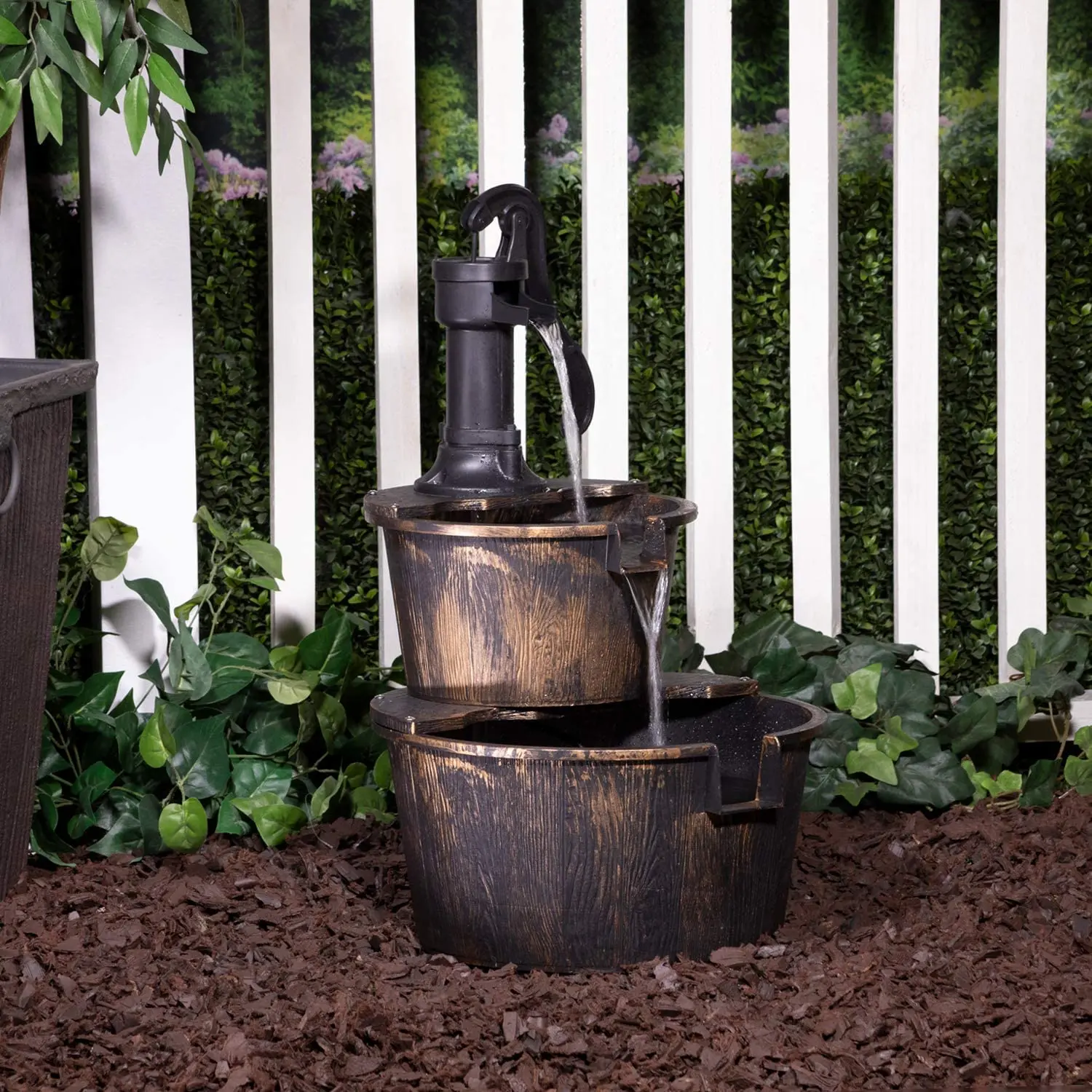 Garden Fountains 2-layer Rustic Pump Bucket For Garden Outdoor Fountains In The Patio Porch Courtyard Art Deco Fountain Decor