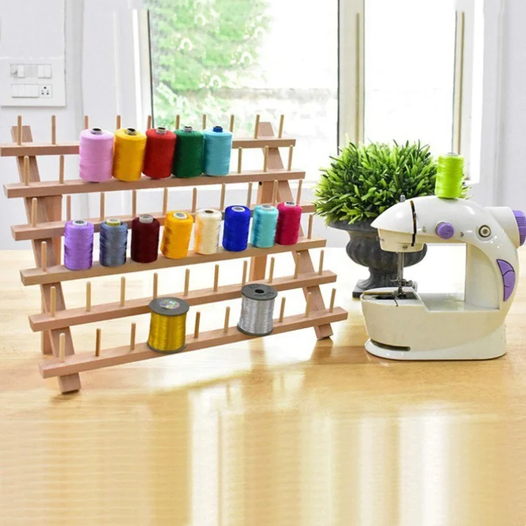 Wooden Holder For Storing Needles and Threads 60-spool Thread Rack Household Wooden Wire Racks