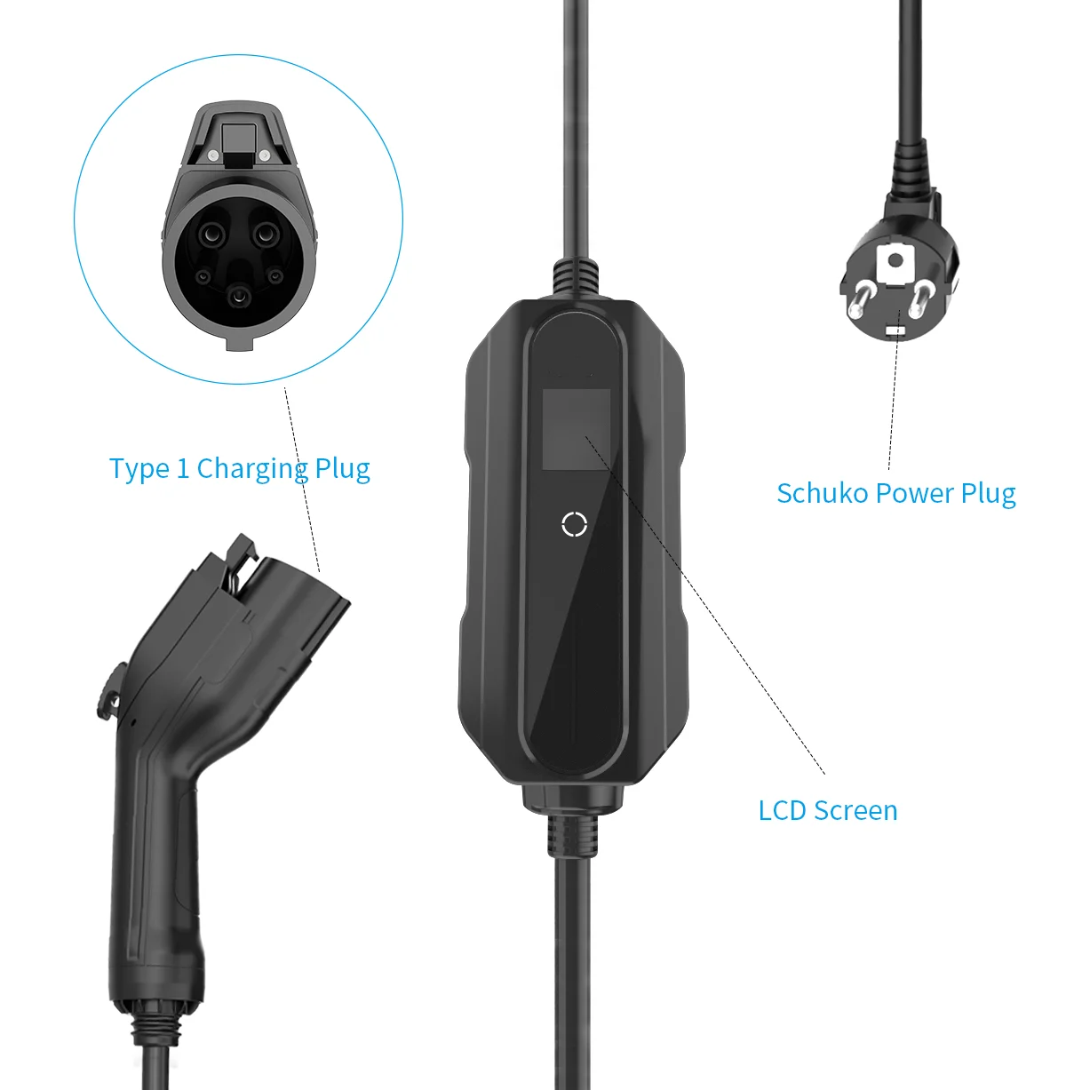 11kw 22kw Mode 2 Portable Ev Charger 16a 32a Type 1 Or Type2 Charging Plug Cable