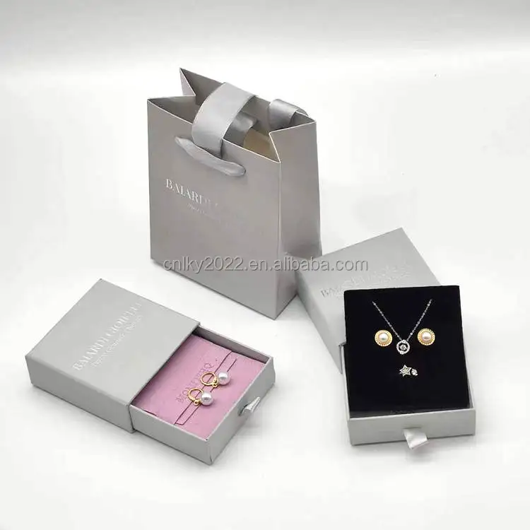 Custom Logo Variant Green Jewellery Packaging Cardboard Drawer Box Ring Narring Necklace Sliding Container BIJOUX with Pouch