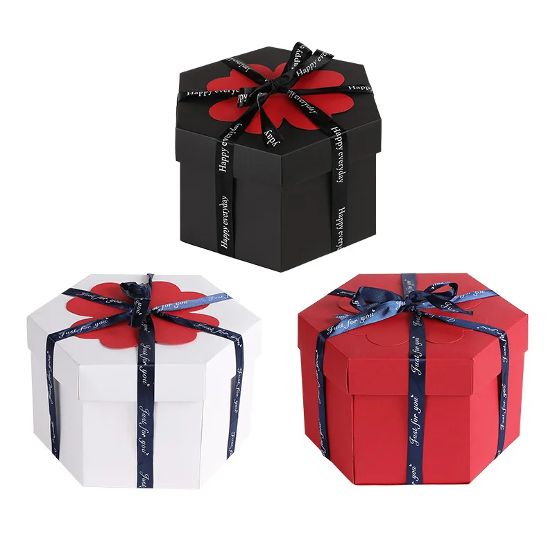 Explosion Surprise Rose Gift Handmade Birthday Anniversary Wedding Boxes DIY Photo Album Hexagon Cardboard Packaging Box