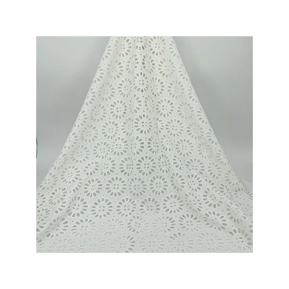 2021 Wedding Lace Plain White Cotton Lace Eyelet Embroidery Fabric ladies Cotton Embroidery