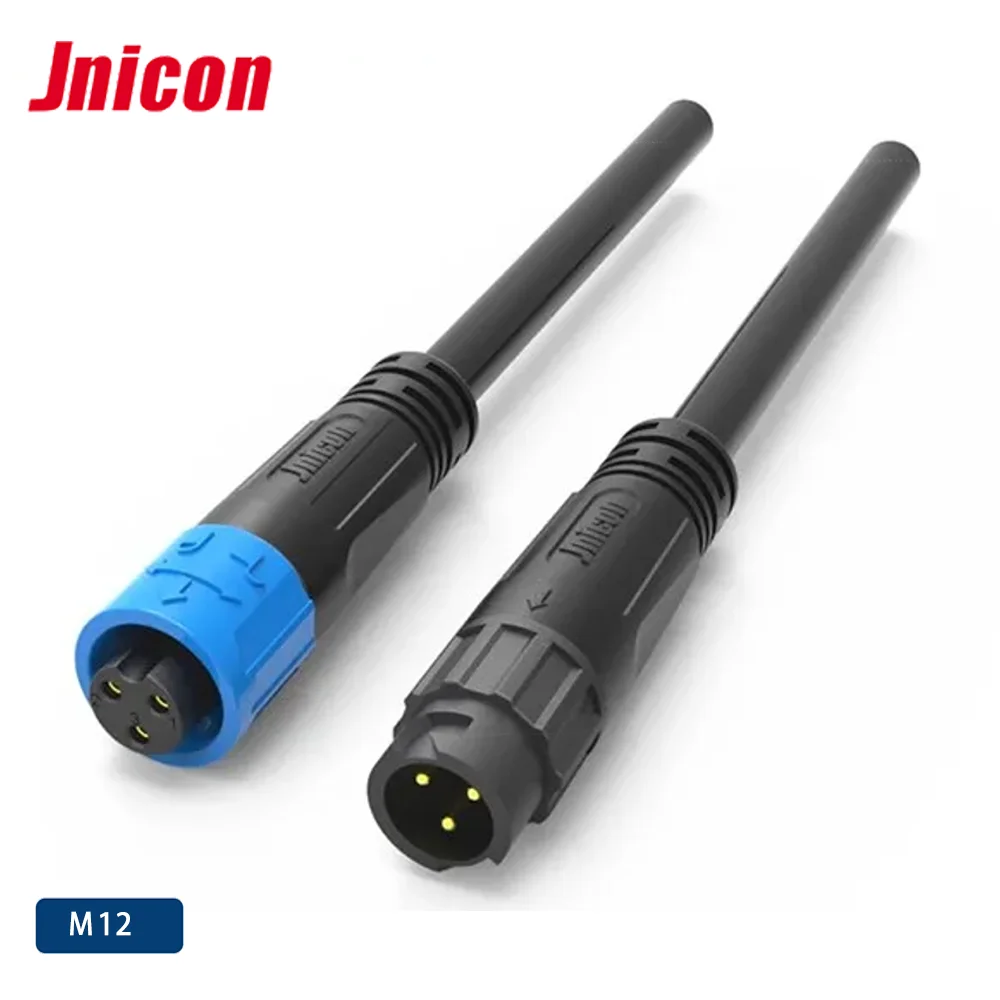 Jnicon Waterproof IP67 Male Female M12 Cable Connector Electrical Wire Connector