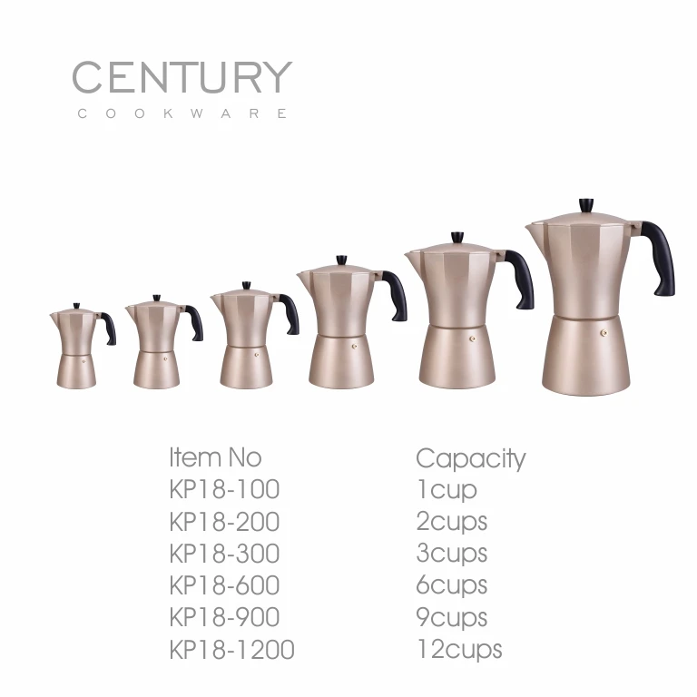 CENTURY Classic Moka Coffee Maker 600ml Aluminum Design with Portable Gas Ceramic Stove for Business Travel & Camping