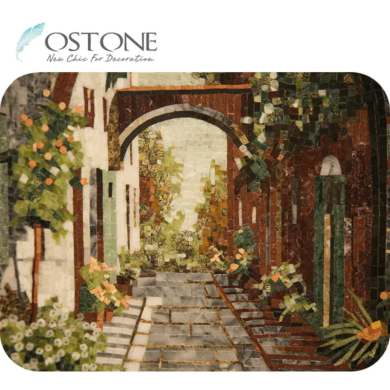China Manufacturer Mediterranean Design Marble Mosaic Scenery Art Painting