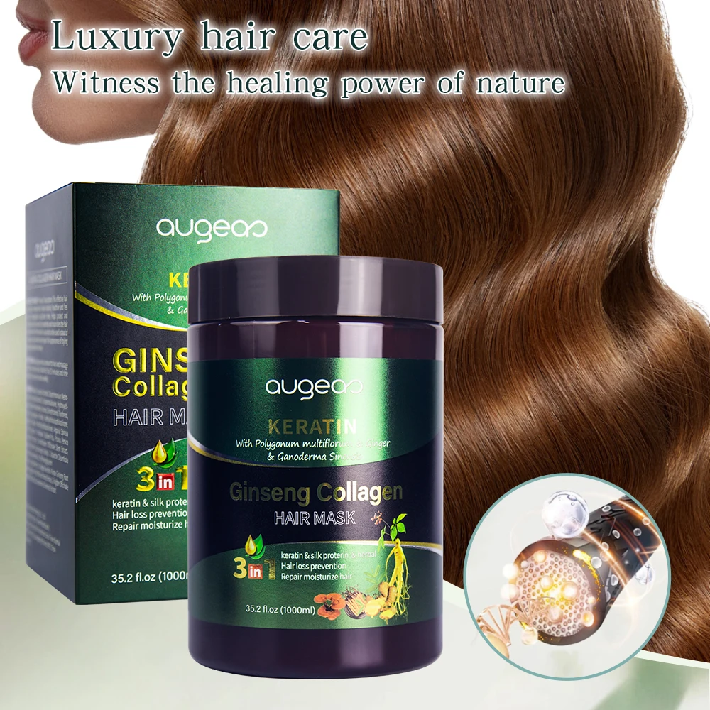 private label anti hair loss care sets Augeas keratin collagen herbal ginseng hair shampoo and conditioner set
