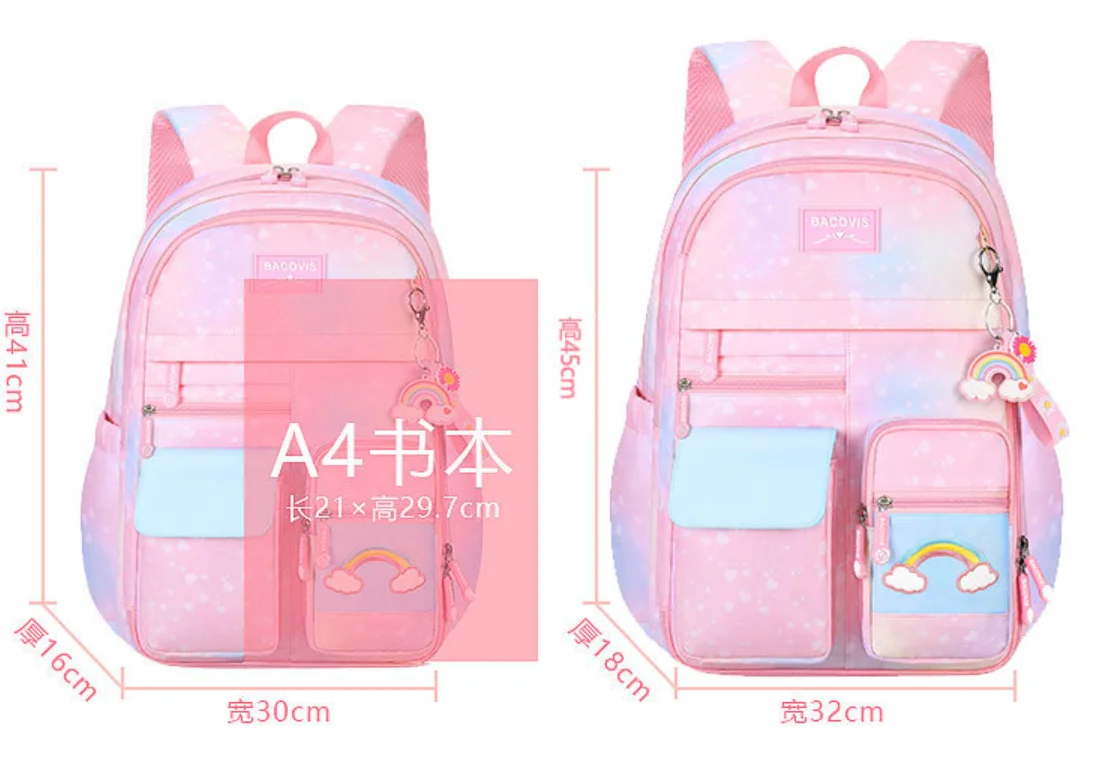 New Primary School Backpack Cute Colorful Bags for Girls Princess School Bags Waterproof Children Rainbow Series Schoolbags