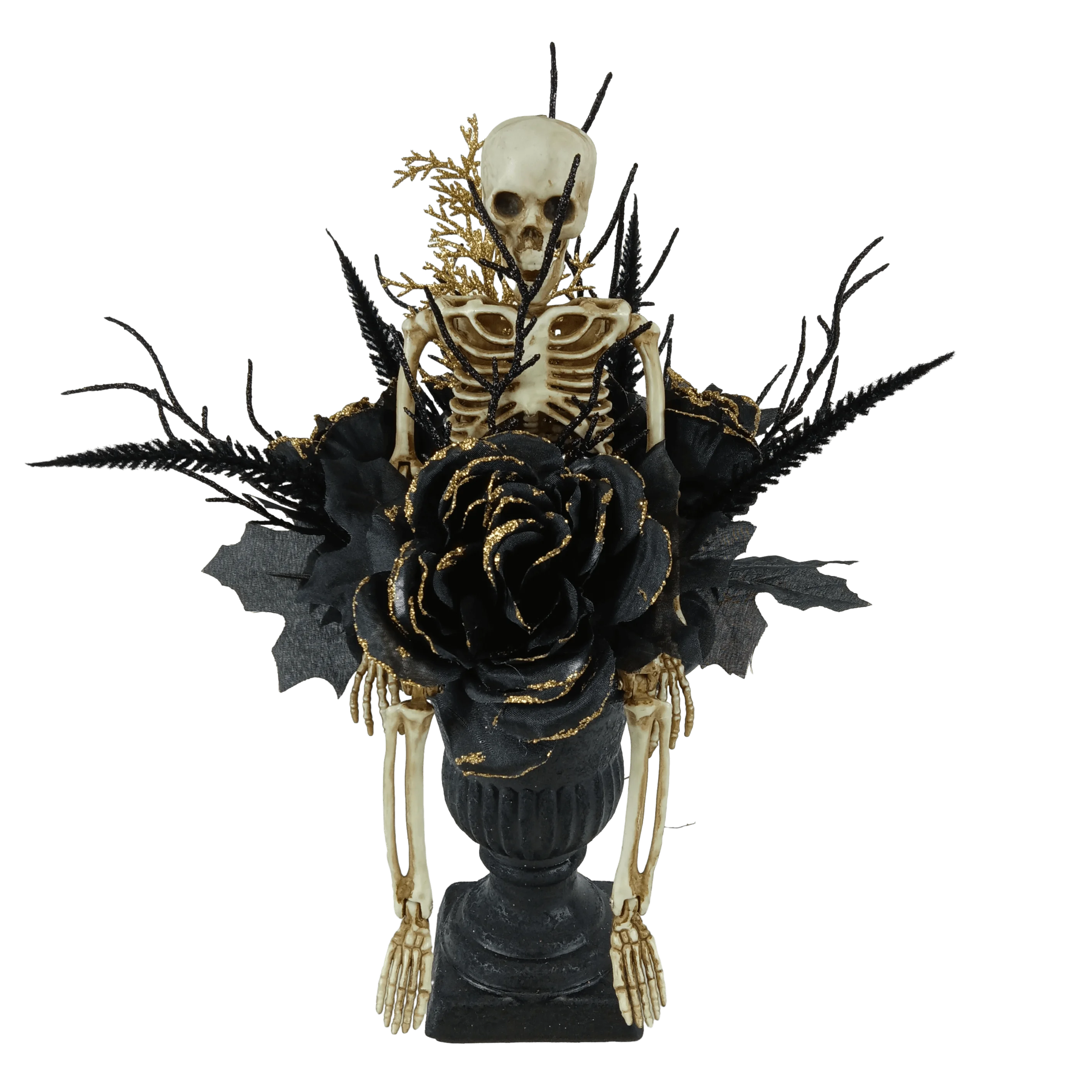 Senmasine украшение для стола вечеринки скелет блестящая ветка Черные искусственные большие розы Хэллоуина