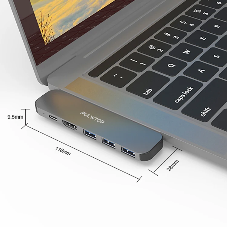 Pulwtop Высокоскоростной Алюминиевый 6 в 1 HDTV 4k PD зарядка USB Type C концентратор 3