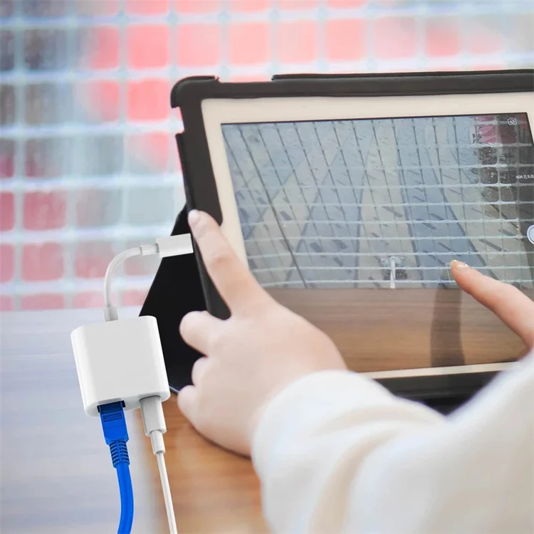 Lighting to RJ45 Adapter 2 in 1 Ethernet LAN Network Adapter with Charge Port for iPhone/iPad/iPod Plug and Play