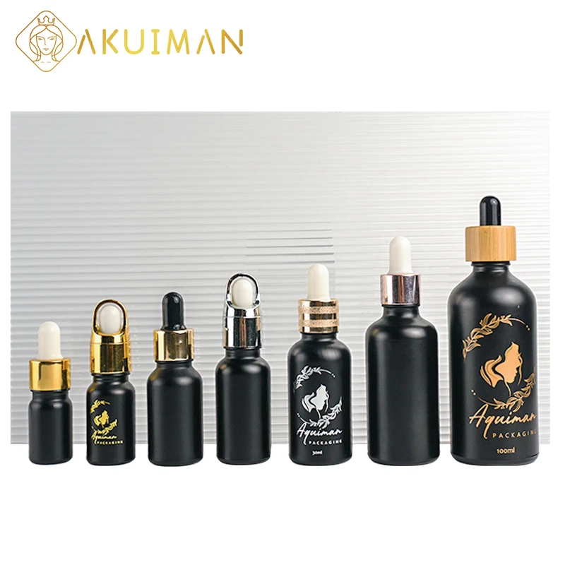 frosted glass dark wood dropper bottle crystal essential oil bottles 15ml cylinder serum hair clear