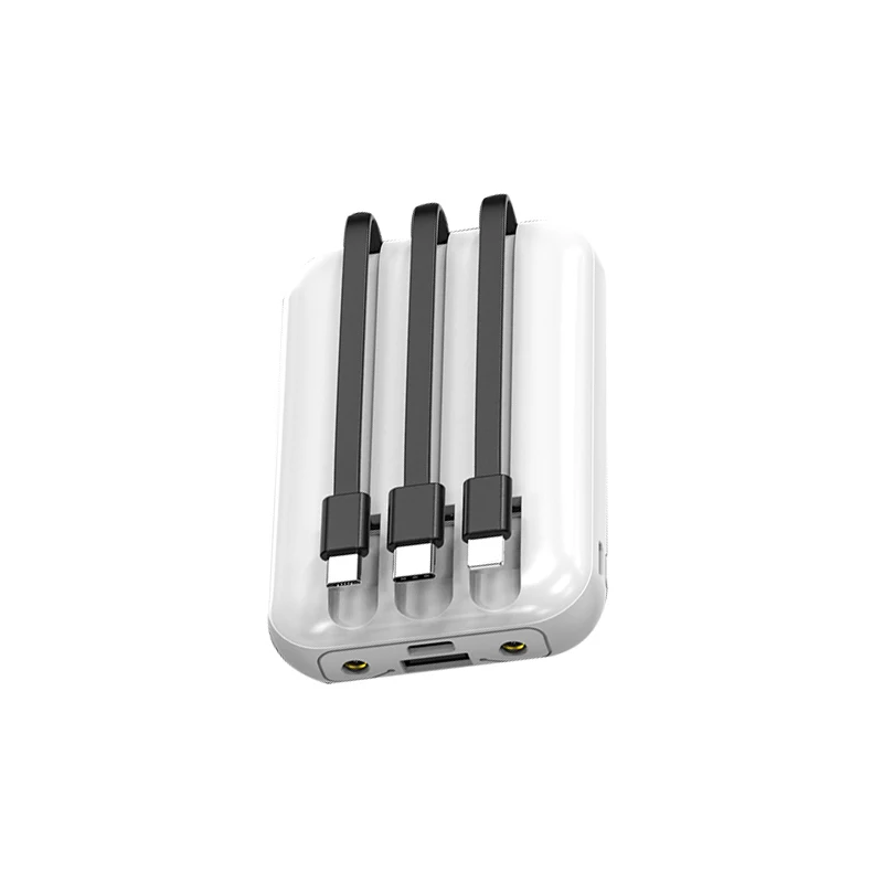 Портативный внешний аккумулятор высокой емкости OEM, недорогой внешний аккумулятор лучшего качества 10000 мАч, Внешний аккумулятор со встроенными тремя кабелями