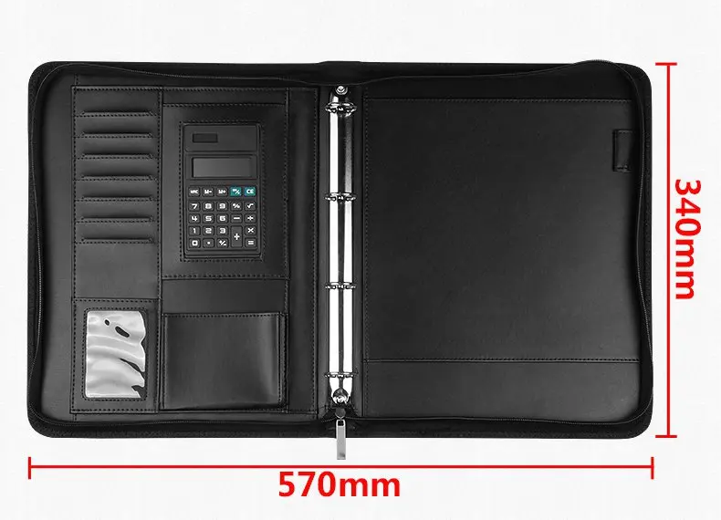 Best quality a4 leather pu zipper portfolio business file folder
