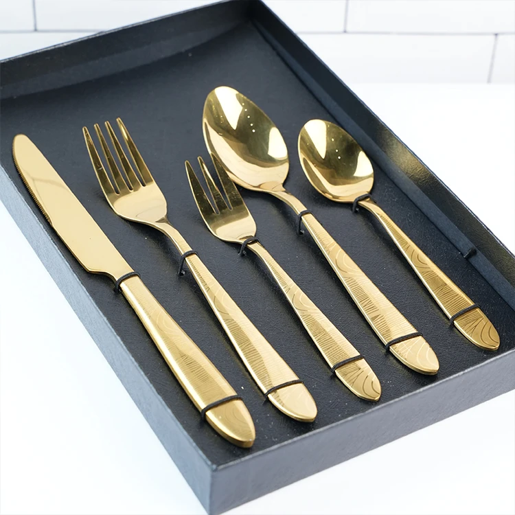 Stainless steel gold magnetic measuring spoons gold spoon and fork restaurant dinner cutlery set