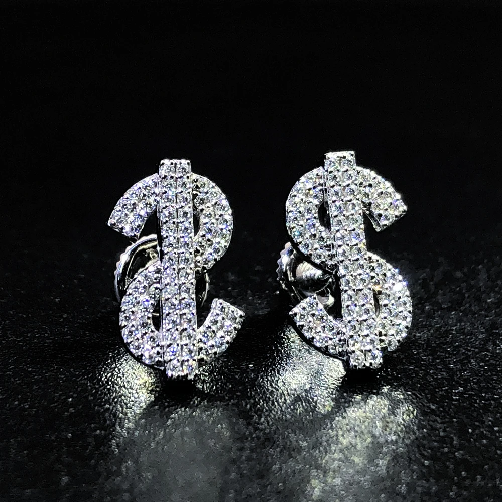 Hip Hop Dollar Earrings for Men Women S925 Silver 9k 10k 14k 18k Gold Iced out Moissanite Lab Grown Diamonds Ear Studs Earrings