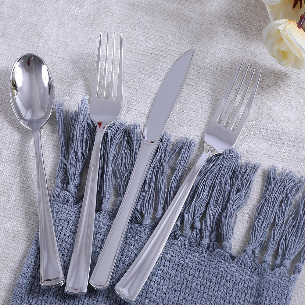 Small plastic disposable spoons forks knife set