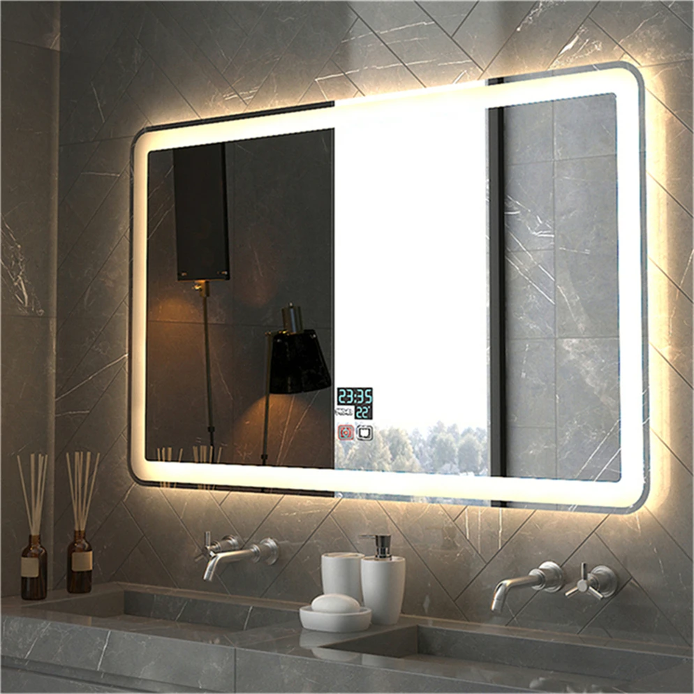 Top Seller Custom-Made Apartment Multicontact Switch Mirror Wall Clock Led New Design Bathroom Sink And