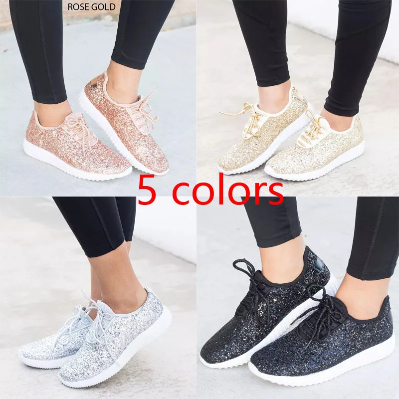 Оптовая продажа, персонализированные женские кроссовки с блестками, повседневная спортивная обувь