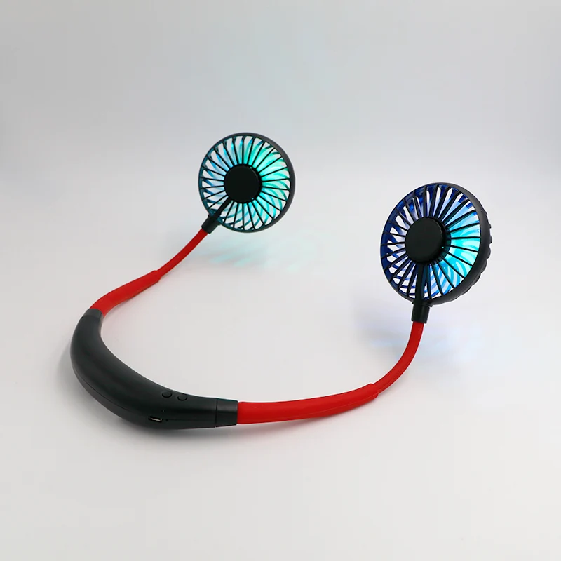 Wearable Sports USB Neck Hanging Fan With Rechargeable Battery Hands-Free Mini Fan Earphone Design
