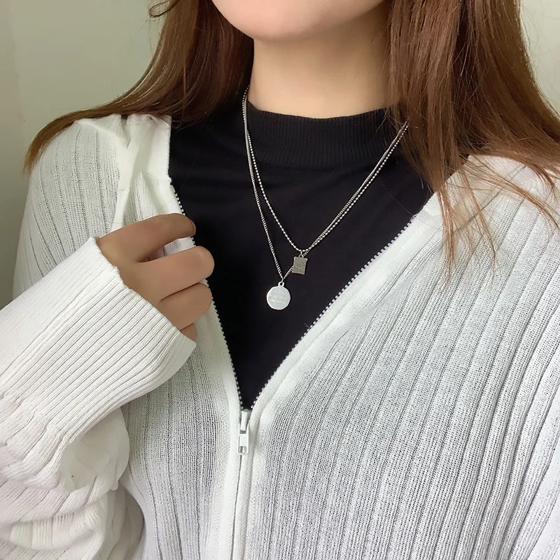 Custom Double Layer Necklace Classic Titanium Steel Pendant Necklace Gold Coin Fashion Necklace for Women Unisex